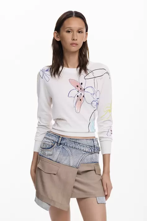 Jersey fino trazos flores