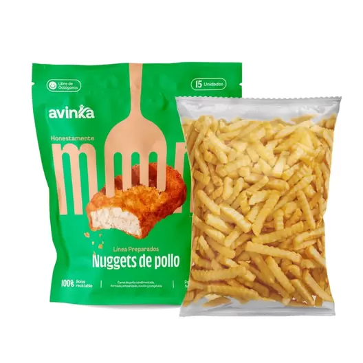 Pack Nuggets de pollo Avinka Doypack 15 unidades + Papa prefrita ondulada Bolsa 450 g