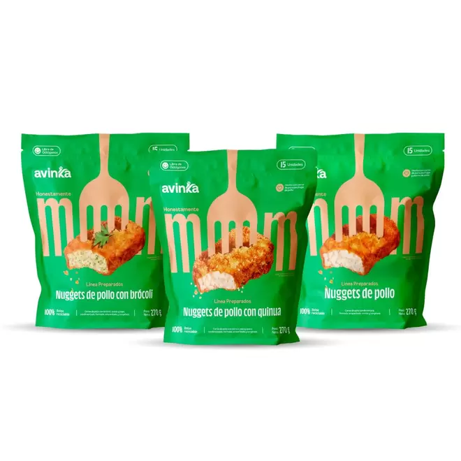 Pack Nuggets con brócoli Avinka Doypack 15 unidades + Nuggets con quinua Avinka Doypack 15 unidades + Nuggets de pollo Avinka Doypack 15 unidades