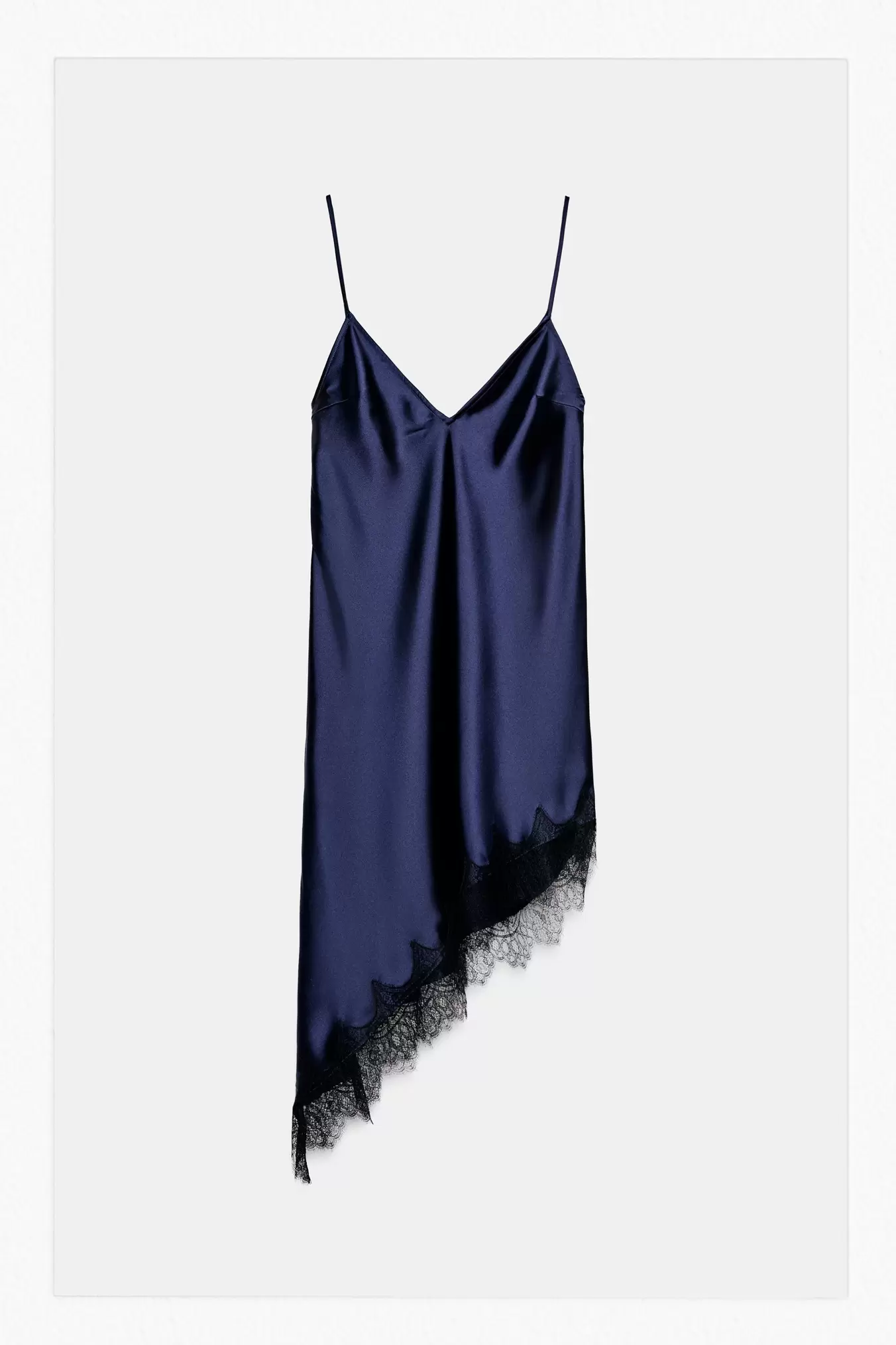 VESTIDO SATINADO ASIMÉTRICO ENCAJE