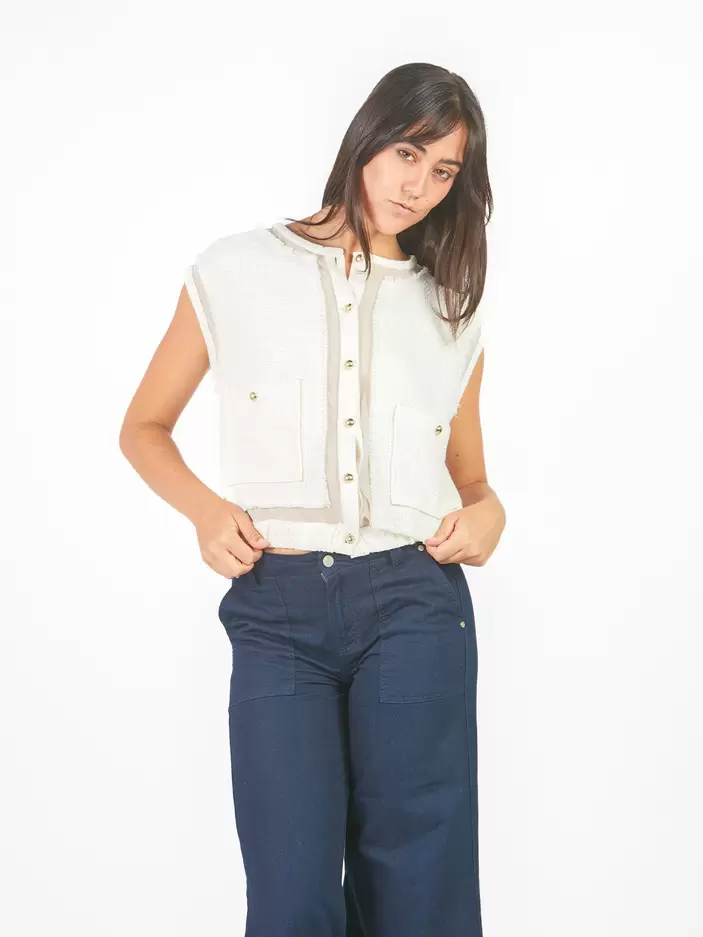 Chaleco tweed con transparencias