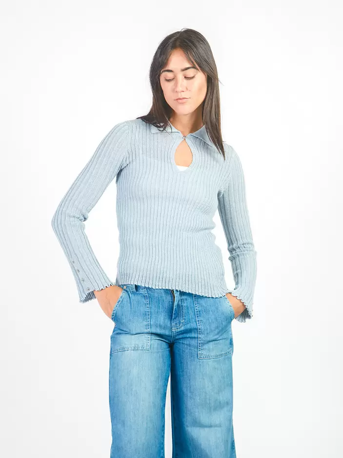 Chompa acanalada con cuello