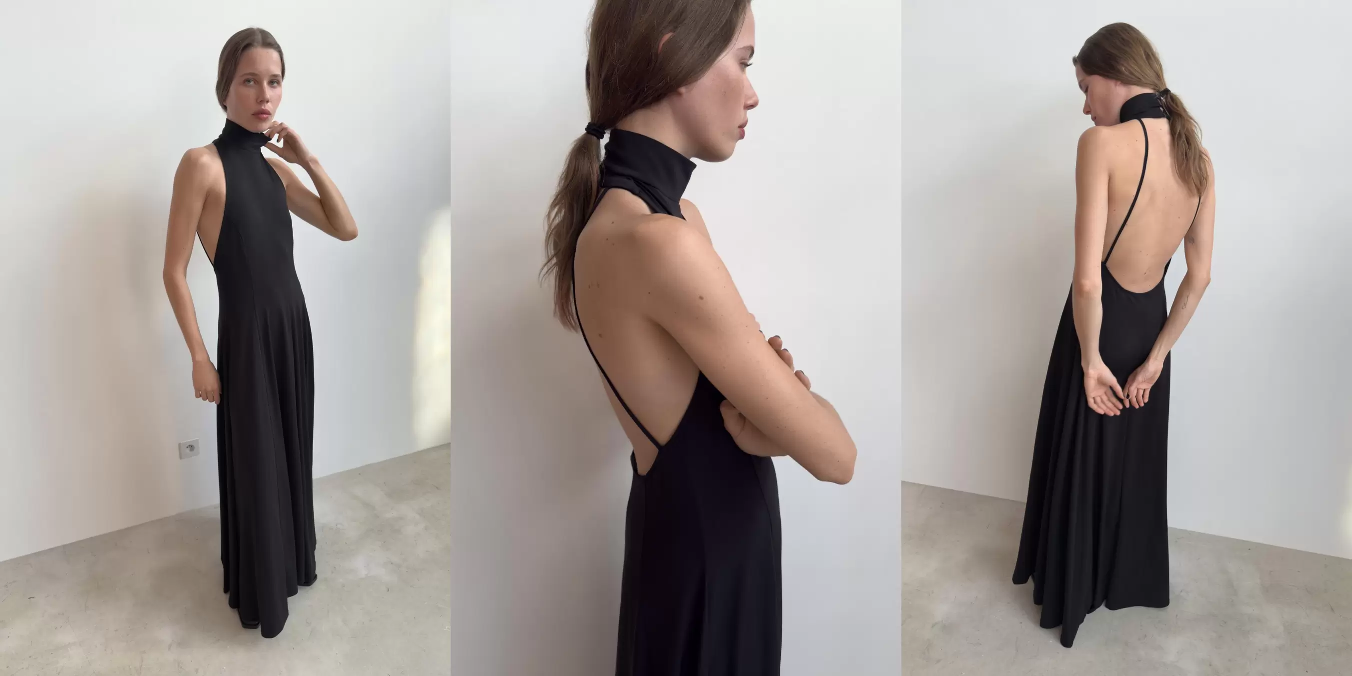 VESTIDO LARGO CUELLO SUBIDO