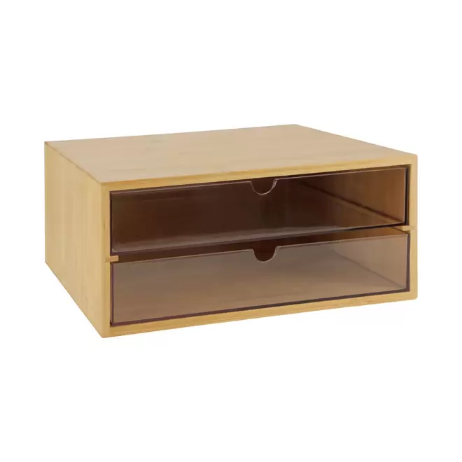 Cajonera Acrílico - Bambú 2 Cajones 32,1x24,2x13,4 cm