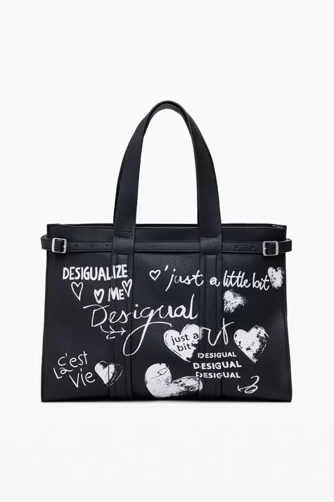 Bolso shopper efecto piel letras grande