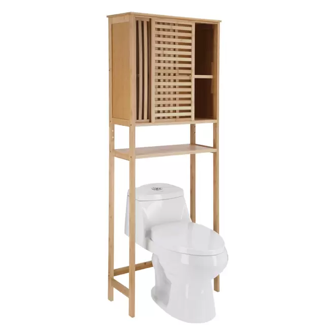 Mueble MDF y Madera Bambú Inodoro con Puerta 65x28x171 cm