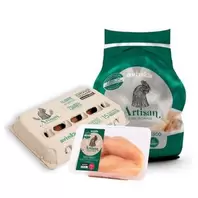 Pack Filete de pechuga Artisan Bandeja 450 g + Pollo entero Artisan Bolsa 1.8 a 2 kg + Huevos Artisan Bandeja 15 unidades