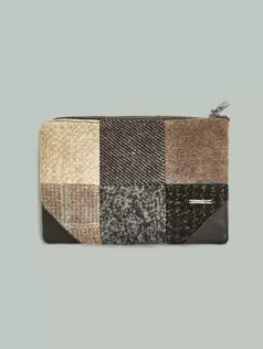 Cartera Clutch Patchwork De Alpaca Y Lana Color Marron