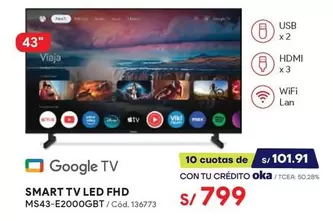 Lan - SMART TV LED FHD MS43-E2000GBT
