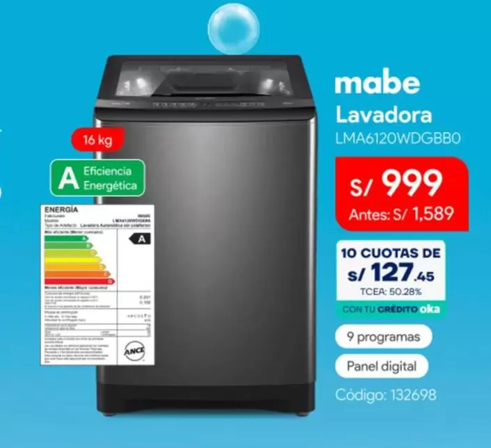 Mabe - Lavadora LMA6120WDGBBO