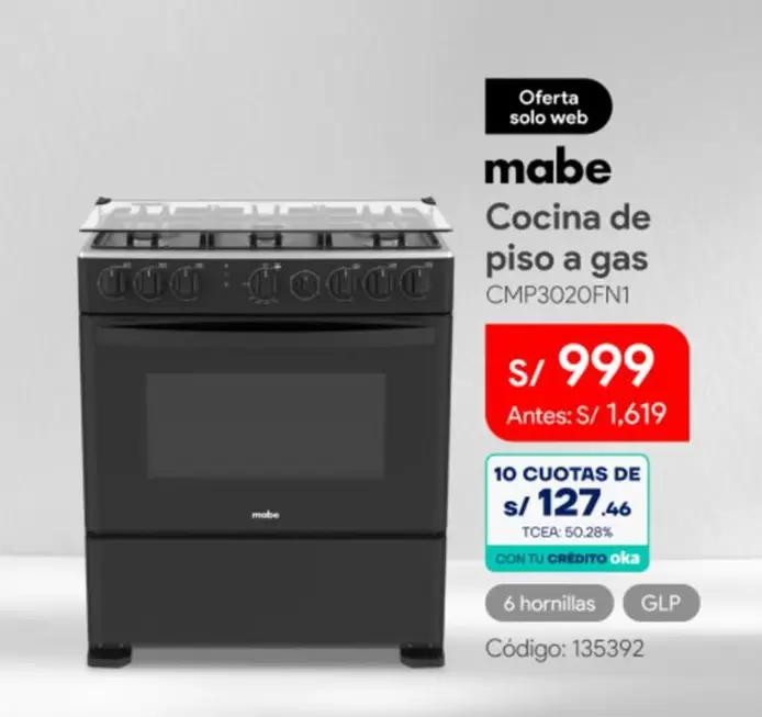 Mabe - Cocina de piso a gas CMP3020FN1