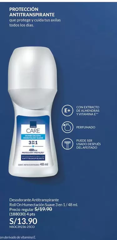 Avon - Desodorante Antitranspirante Roll On Humectación Suave 3 en 1