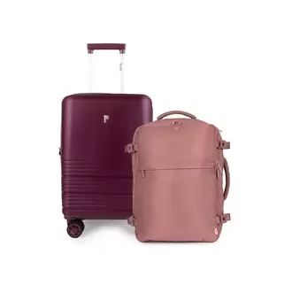 MALETA MARBELLA 18" BURGUNDY + MOCHILA VIAJERA KEGEL DARK NUDE