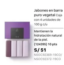 Natural - Jabones en barra puro vegetal Caja con 4 unidades de 100 g c/u