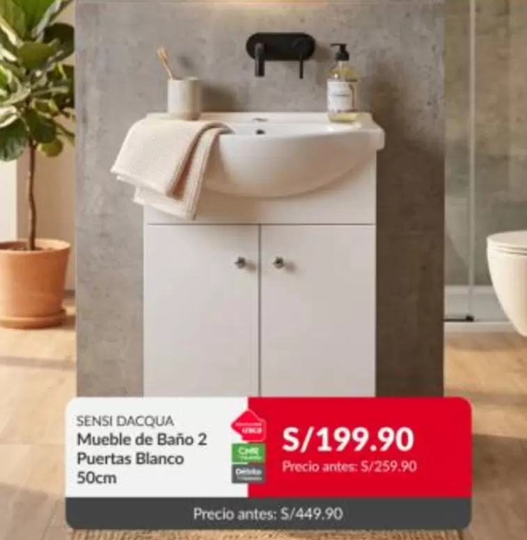Dacqua - Mueble de Baño 2 Puertas Blanco 50cm
