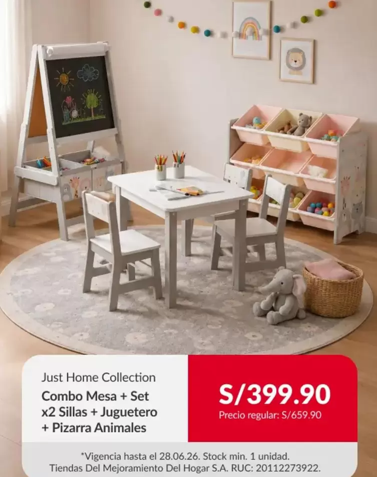 Combo Mesa + Set x2 Sillas + Juguetero + Pizarra Animales