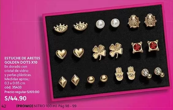 Dorado - ESTUCHE DE ARETES GOLDEN DOTS X10 c	ext{ó}d. 35433