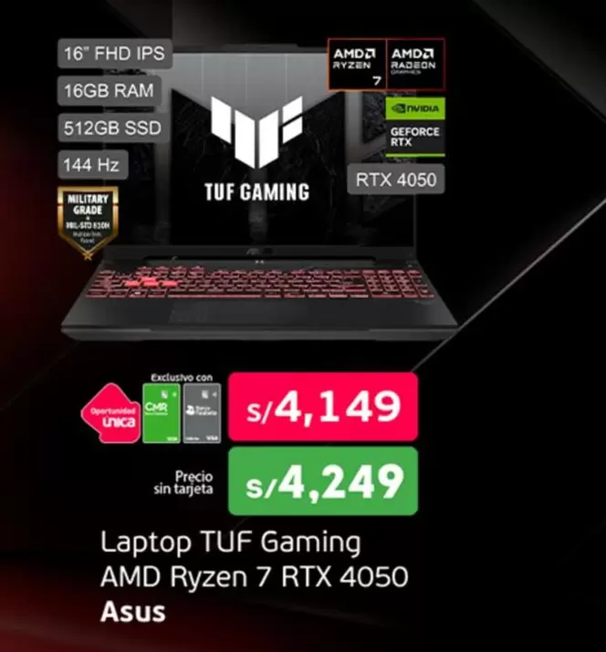 Asus - Laptop Gaming AMD Ryzen 7 RTX 4050