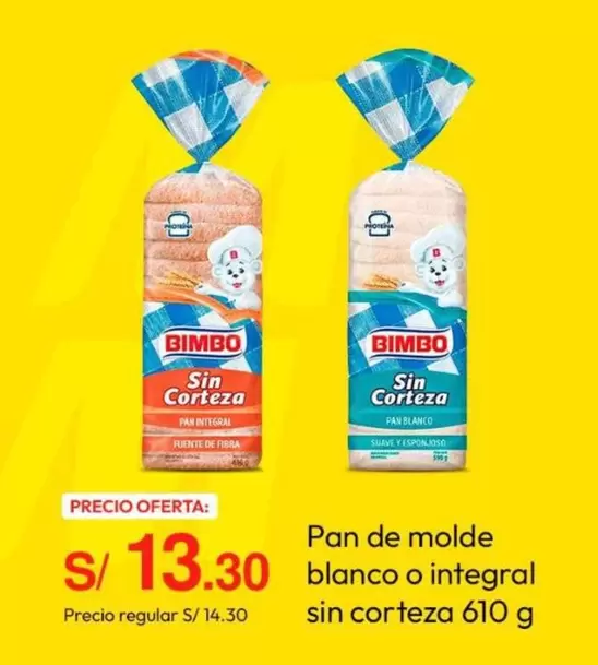 Bimbo - Pan de molde blanco o integral sin corteza