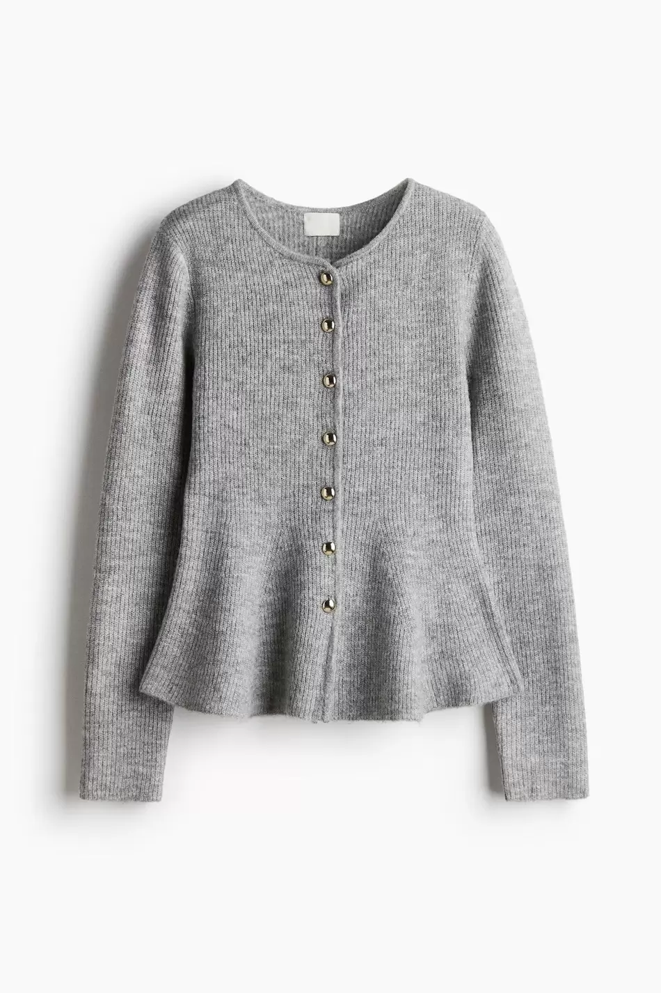 Cardigan tejido en punto acanalado con peplum