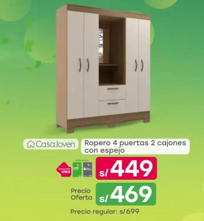 Casa Joven - Ropero 4 puertas 2 cajones