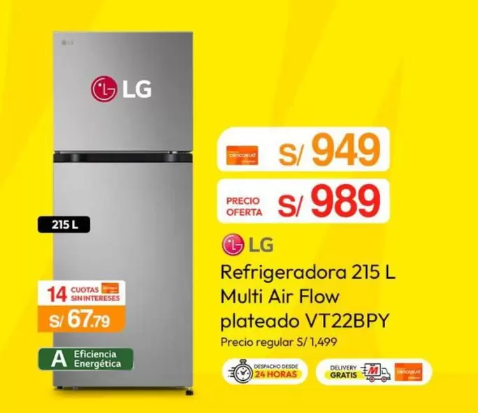 Lg - Refrigeradora 215 L Multi Air Flow plateado VT22BPY