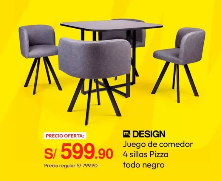 Juego de comedor 4 sillas Pizza todo negro