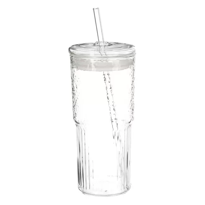Vaso Vidrio con Tapa y Bombilla 600 ml