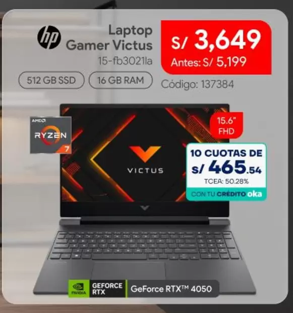 Hp - Laptop Gamer Victus 15-fb3021la