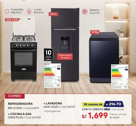 REFRIGERADORA RM-211HD + COCINA A GAS ONIX PLUS