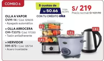 OLLA A VAPOR OVM-14 / OLLA ARROCERA OM-T337S / HERVIDOR HM-873