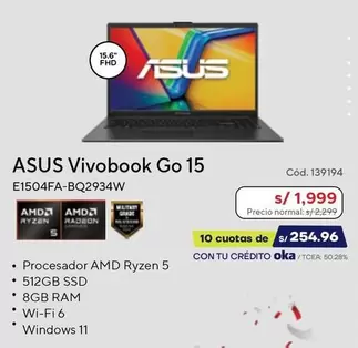 Asus - ASUS Vivobook Go 15 E1504FA-BQ2934W