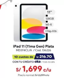 Apple - iPad 11 (11ma Gen) Plata MD3Y4CL/A