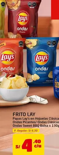 Frito Lay - Papas Lay's en Hojuelas Clásicas Ondas Picantes/ Ondas Clásicas Ondas Sweet BBQ Bolsa