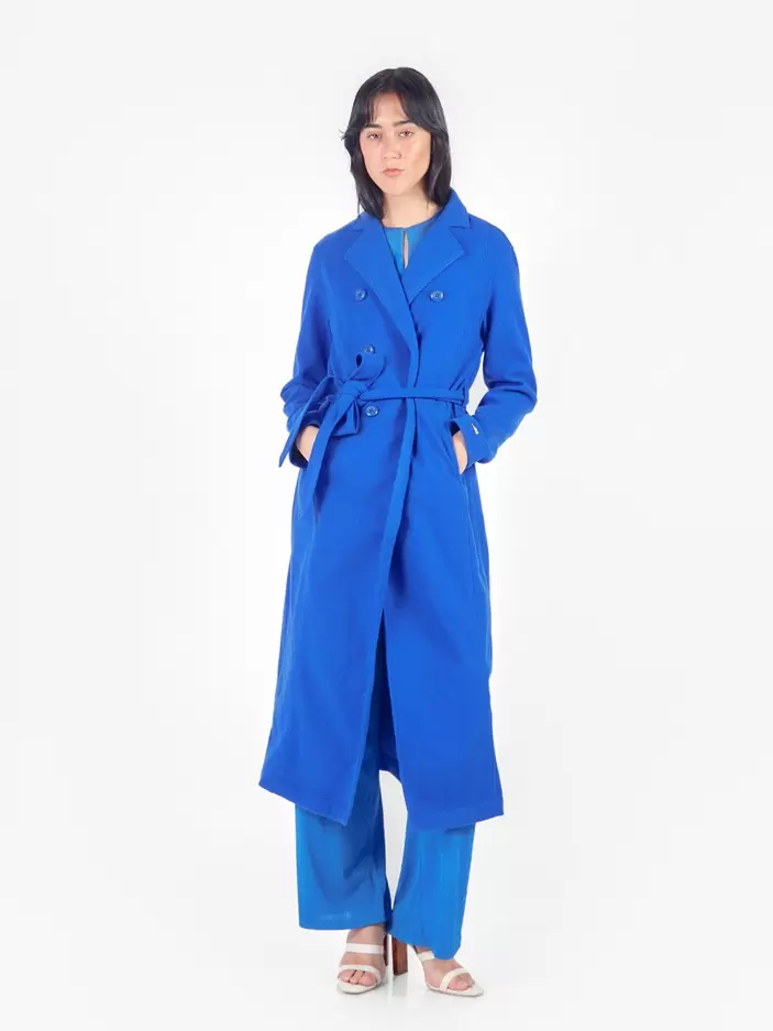 Abrigo largo con cinturón Azul