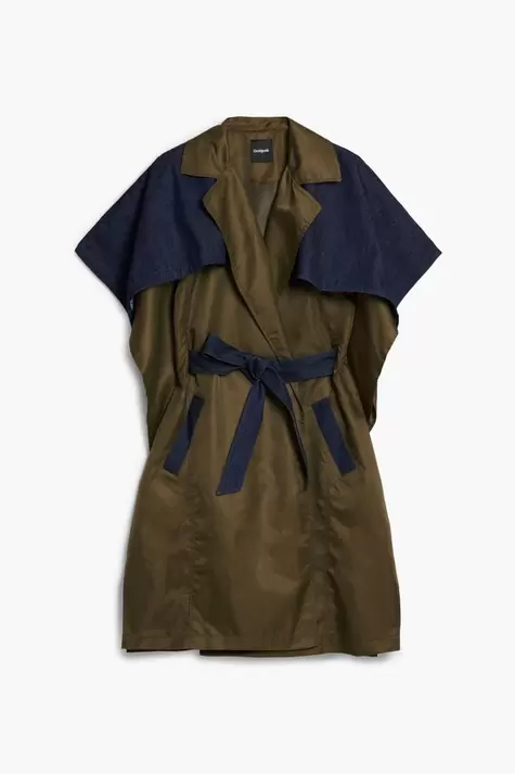 Poncho estilo trench bimateria