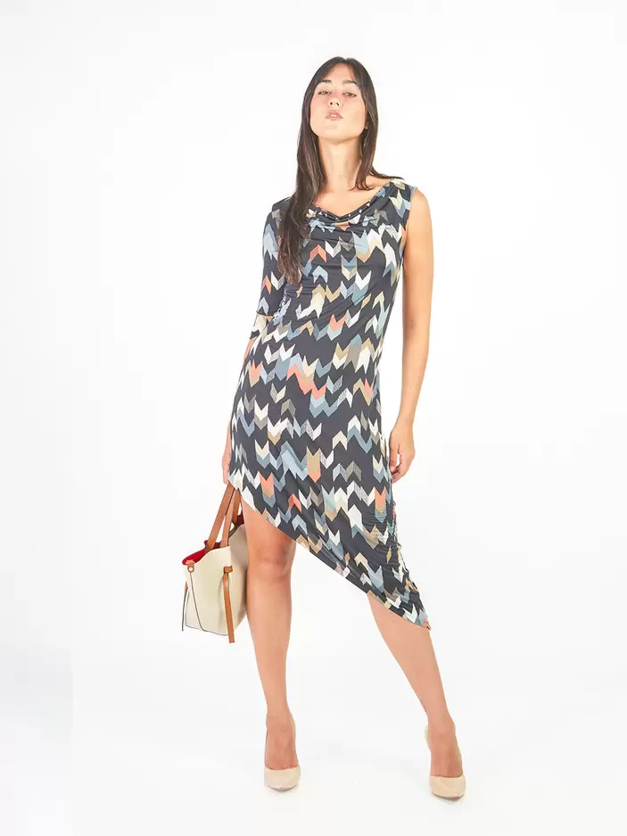 Vestido asimétrico caída de agua Negro
