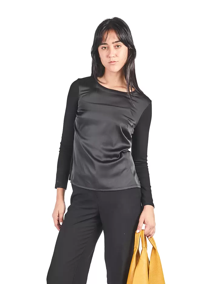 Polo manga larga de escote redondo Negro
