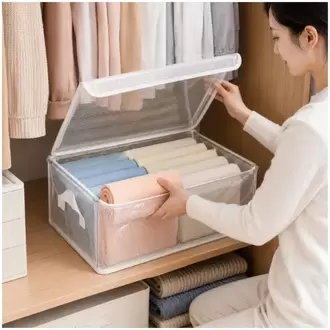 Pack X2 Cajas Organizadoras De Ropa Multiusos Plegable Transparente Con Tapa