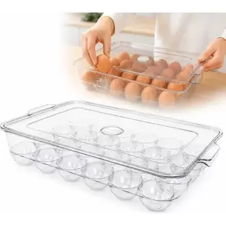 Organizador Porta Huevos X24 Acrílico Con Tapa Apilable Para Refrigerador