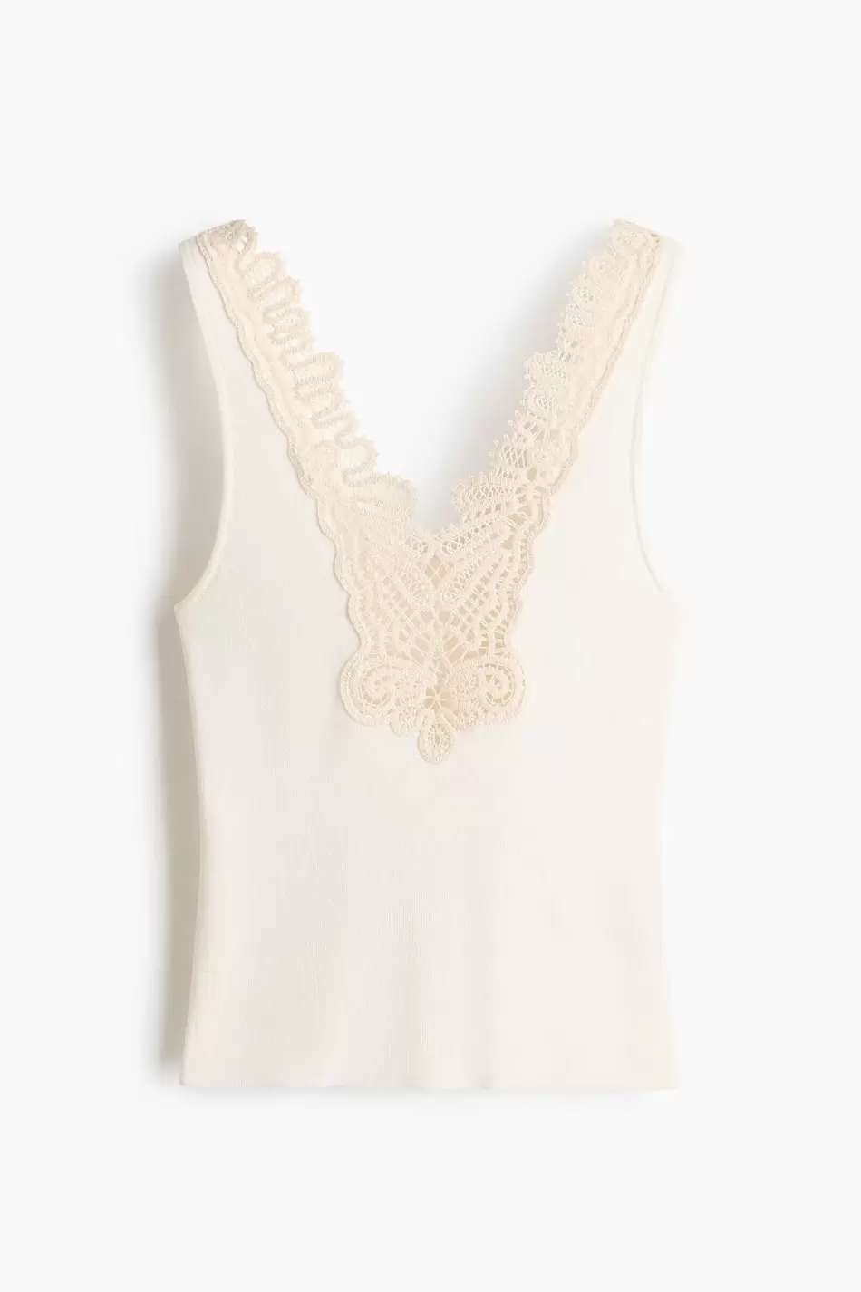 Top tejido en punto fino con detalle de encaje