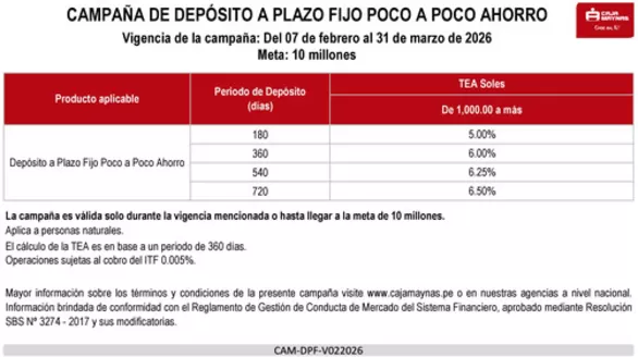 Catálogo Caja Maynas en San Ignacio | CAMPAÑA DE DEPÓSITO A PLAZO FIJO POCO A POCO AHORRO | 2026-03-05T00:00:00.000Z - 2026-03-31T00:00:00.000Z