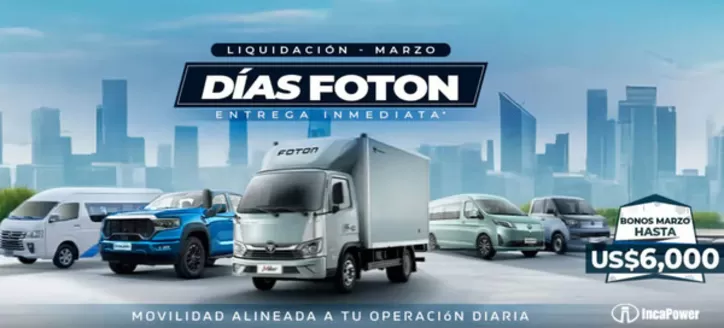 Catálogo Fotón en Chiclayo | Dias Foton entrega inmediata | 2026-03-12T00:00:00.000Z - 2026-03-31T00:00:00.000Z