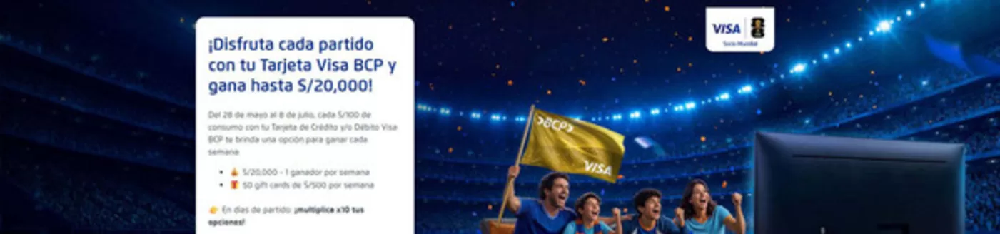 Catálogo Banco de Crédito del Perú en Talara | Partido con tu tarjeta visa BCP y gana hasta S/20.000! | 2026-06-03T00:00:00.000Z - 2026-07-08T00:00:00.000Z