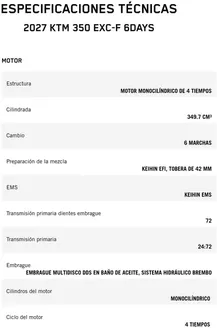 Catálogo KTM en Lima | 2027 ktm 350 excf6days | 2026-07-08T00:00:00.000Z - 2026-07-22T00:00:00.000Z