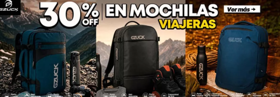 Catálogo Gzuck | 30% en mochilas viajeras | 2026-07-28T00:00:00.000Z - 2026-08-22T00:00:00.000Z
