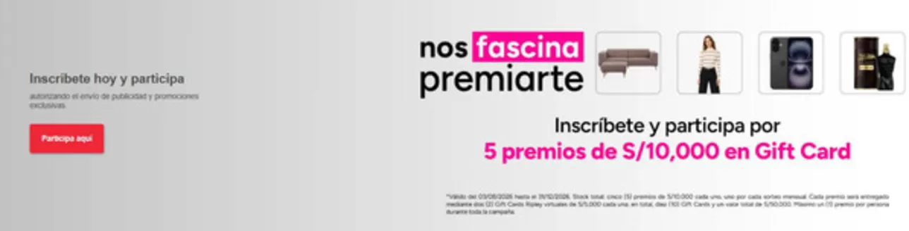 Catálogo Banco Ripley en Cusco | Nos facina premiarte | 2026-08-13T00:00:00.000Z - 2026-12-31T00:00:00.000Z