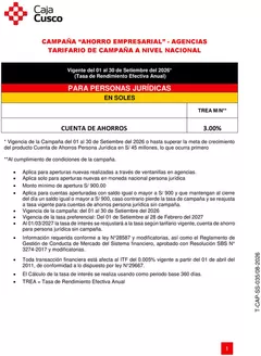 Catálogo Caja Municipal Cusco en Lima | TARIFARIO DE CAMPAÑA A NIVEL NACIONAL! | 2026-09-03T00:00:00.000Z - 2026-09-30T00:00:00.000Z
