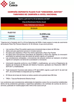 Catálogo Caja Municipal Cusco en Lima | TARIFARIO DE CAMPAÑA A NIVEL NACIONAL! | 2026-09-03T00:00:00.000Z - 2026-09-30T00:00:00.000Z