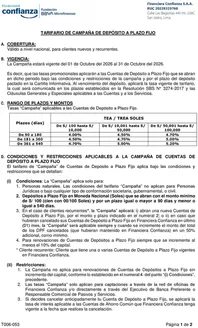 Catálogo Financiera Confianza en Lima | Tarifario de campana de deposito a plazo fijo | 2026-10-02T00:00:00.000Z - 2026-10-31T00:00:00.000Z